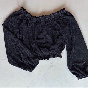 Cropped black and silver long sleeved boho blouse